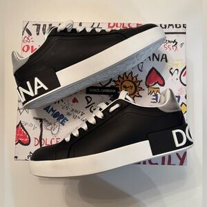 Dolce & Gabbana Portofino Blk/Slvr/White U.S. Size 7.5 | EU 37.5 with Box